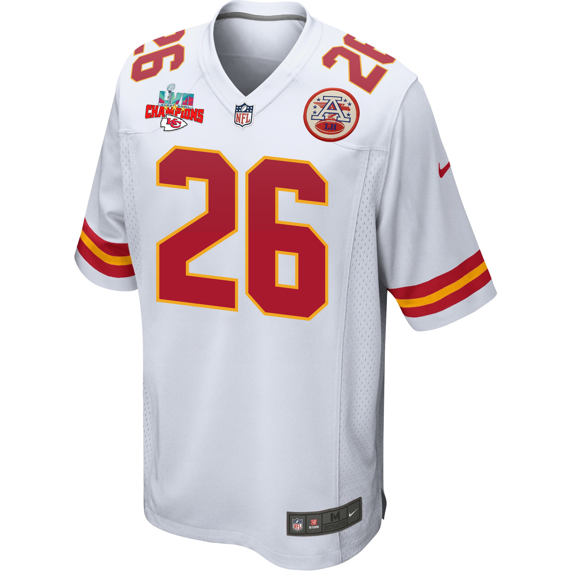 Deon Bush 26 Kansas City Chiefs Super Bowl LVII Champions 3 Stars Men Game Jersey - White