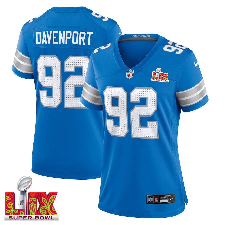 Marcus Davenport #92 Detroit Lions Super Bowl LIX Women's Jersey - Blue