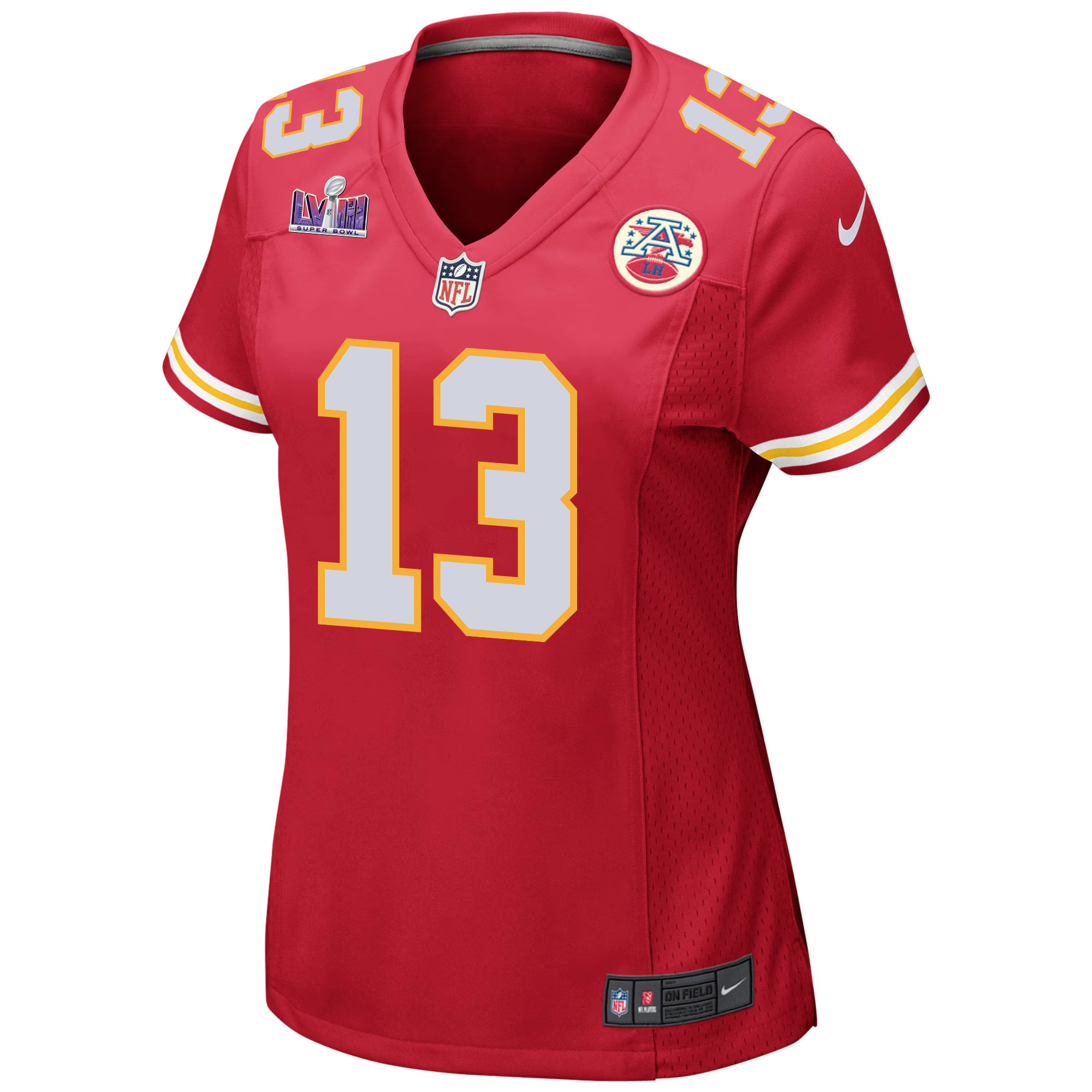 Nazeeh Johnson 13 Kansas City Chiefs Super Bowl LVIII Patch Game Women Jersey - Red