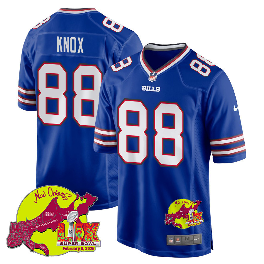 Dawson Knox 88 Buffalo Bills Super Bowl LIX New Orleans Patch Game Men Jersey - Royal
