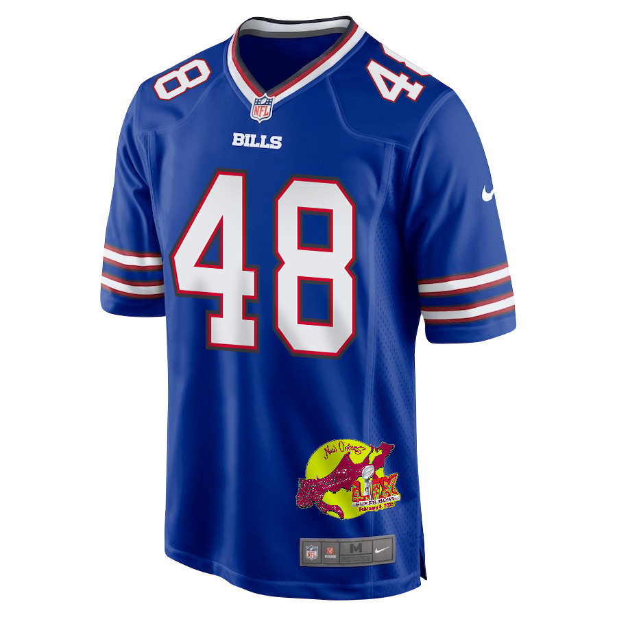 Edefuan Ulofoshio 48 Buffalo Bills Super Bowl LIX New Orleans Patch Game Men Jersey - Royal