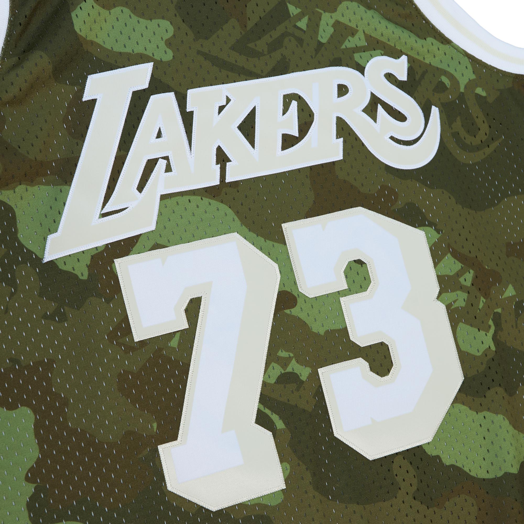 Dennis Rodman Los Angeles Lakers Mitchell & Ness Hardwood Classics 1998\/99 Ghost Green Swingman Jersey - Camo