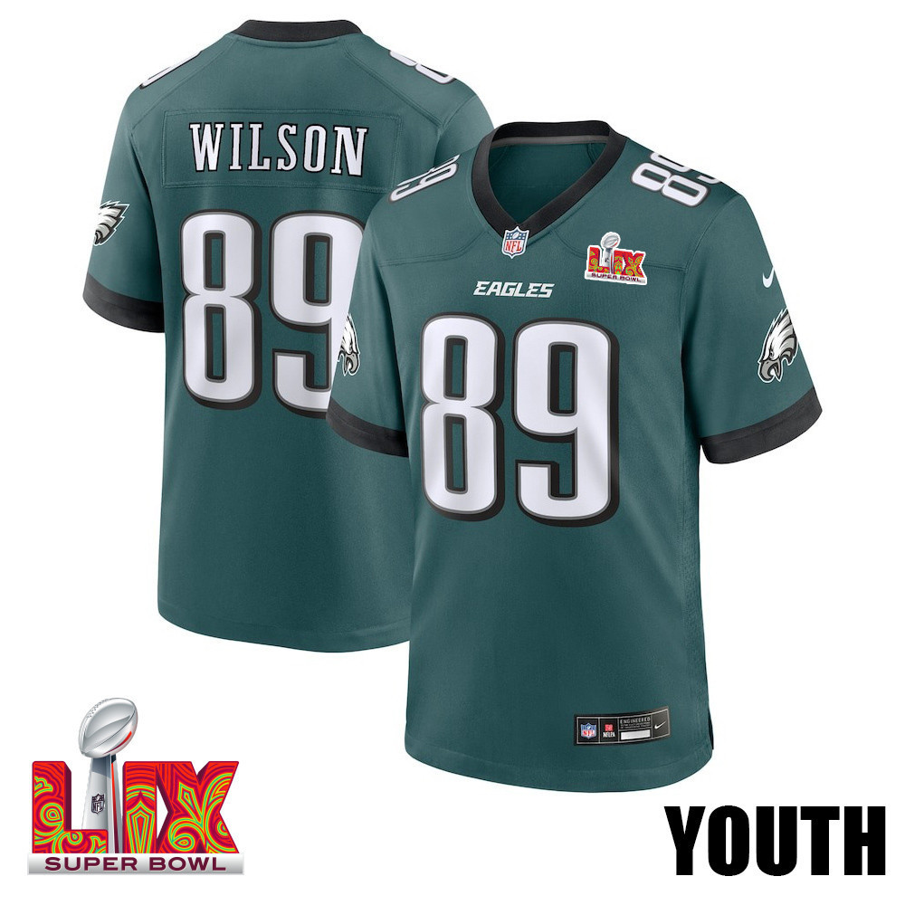 Johnny Wilson #89 Philadelphia Eagles Super Bowl LIX YOUTH Jersey - Midnight Green