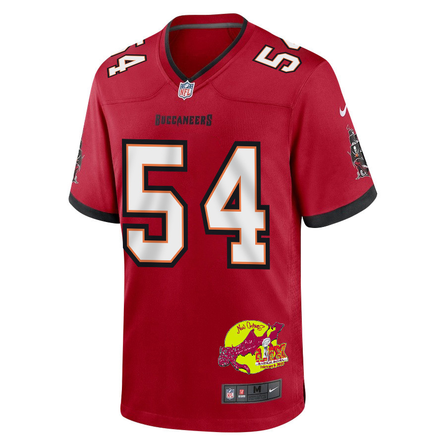 Lavonte David 54 Tampa Bay Buccaneers Super Bowl LIX New Orleans Patch Game Men Jersey - Red