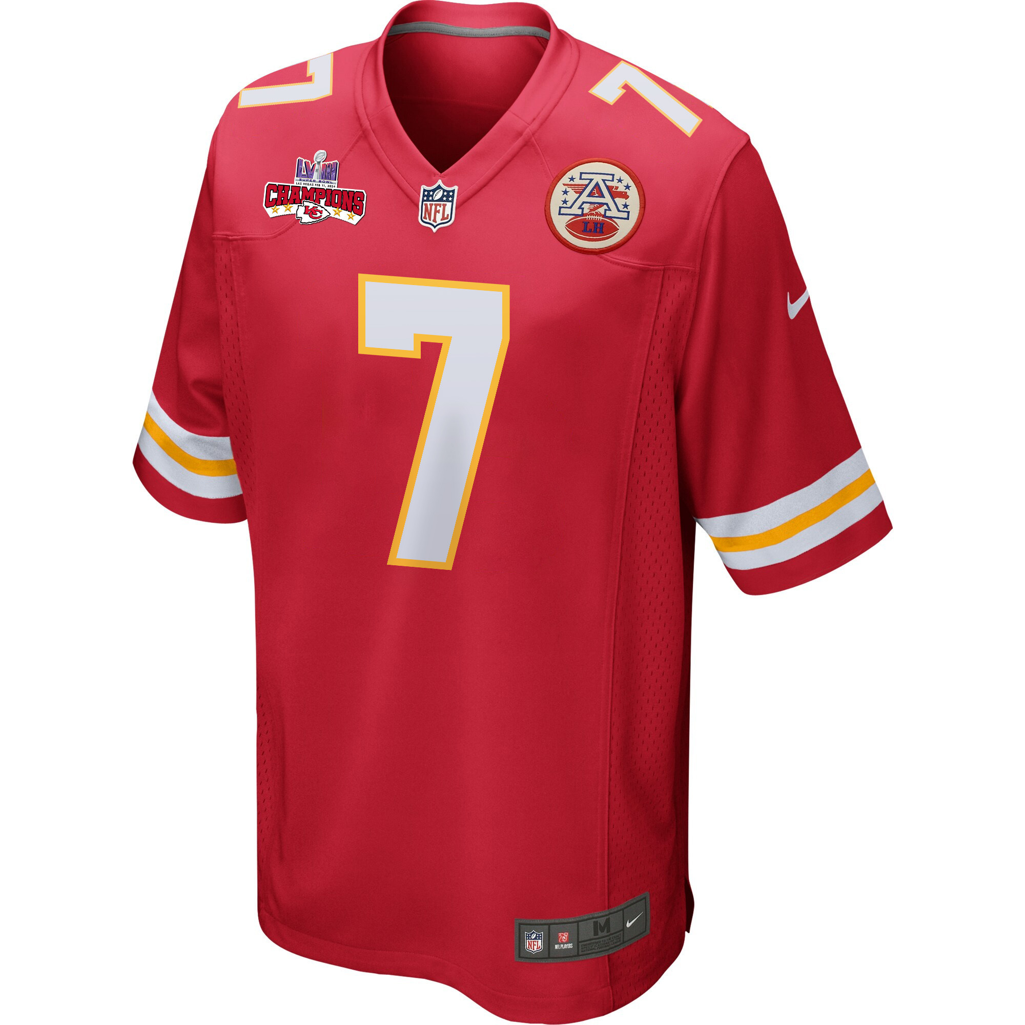 Harrison Butker 7 Kansas City Chiefs Super Bowl LVIII Champions 4 Stars Patch Game Men Jersey - Red