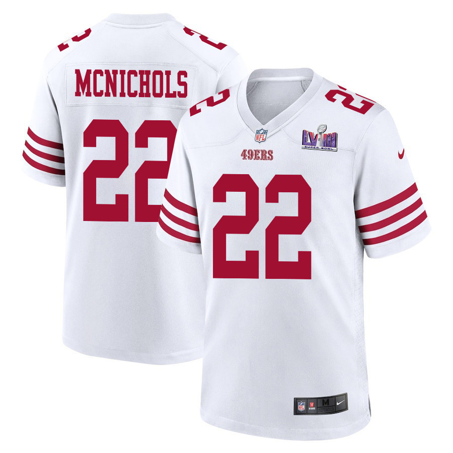 Jeremy McNichols 22 San Francisco 49ers Super Bowl LVIII Patch Game Men Jersey - White