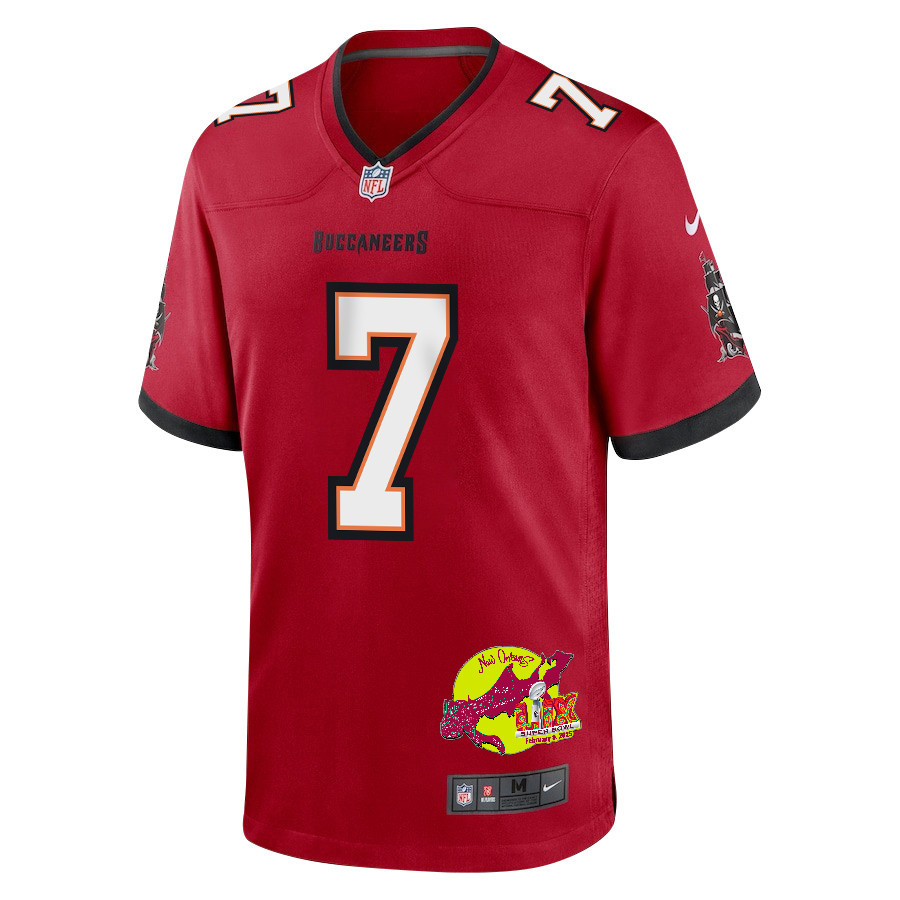 Bucky Irving 7 Tampa Bay Buccaneers Super Bowl LIX New Orleans Patch Game Men Jersey - Red