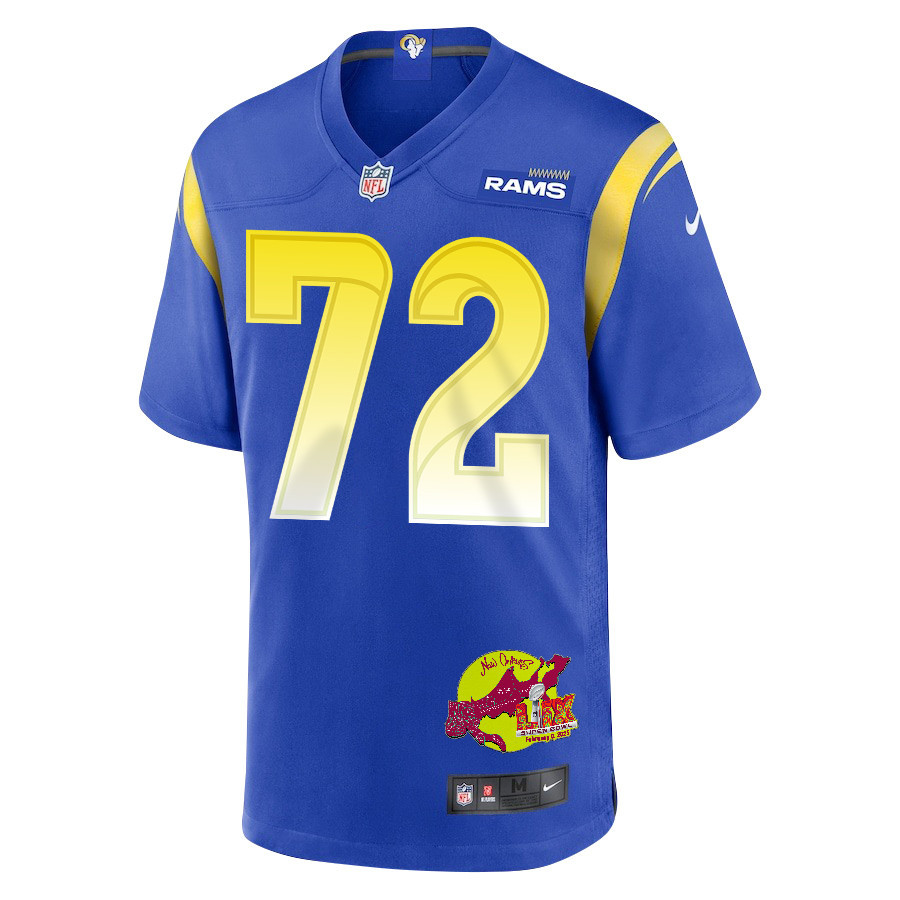 Jonah Jackson 72 Los Angeles Rams Super Bowl LIX New Orleans Patch Game Men Jersey - Royal