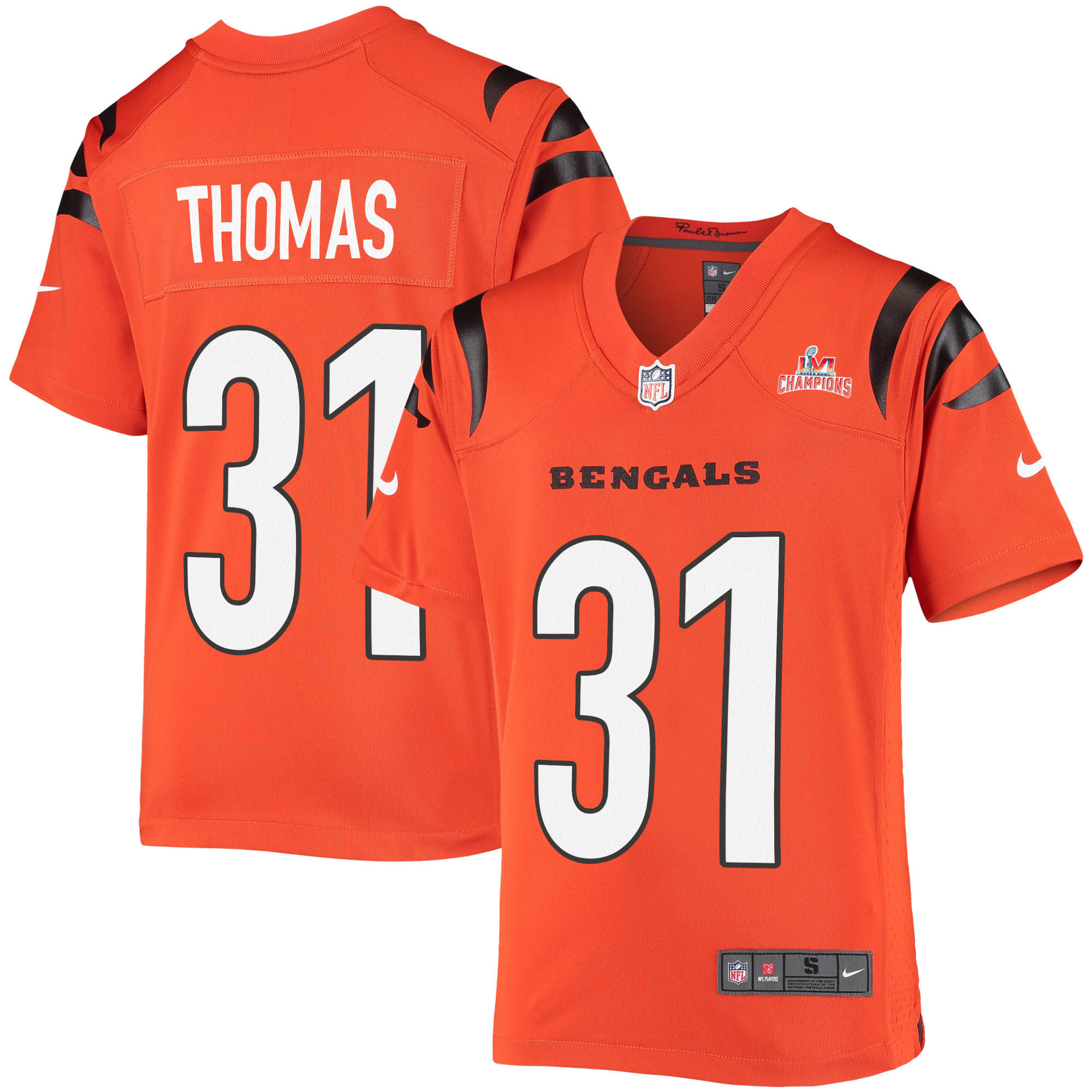 Super Bowl LVI Champions Cincinnati Bengals Michael Thomas 31 Orange Youth's Jersey Jersey
