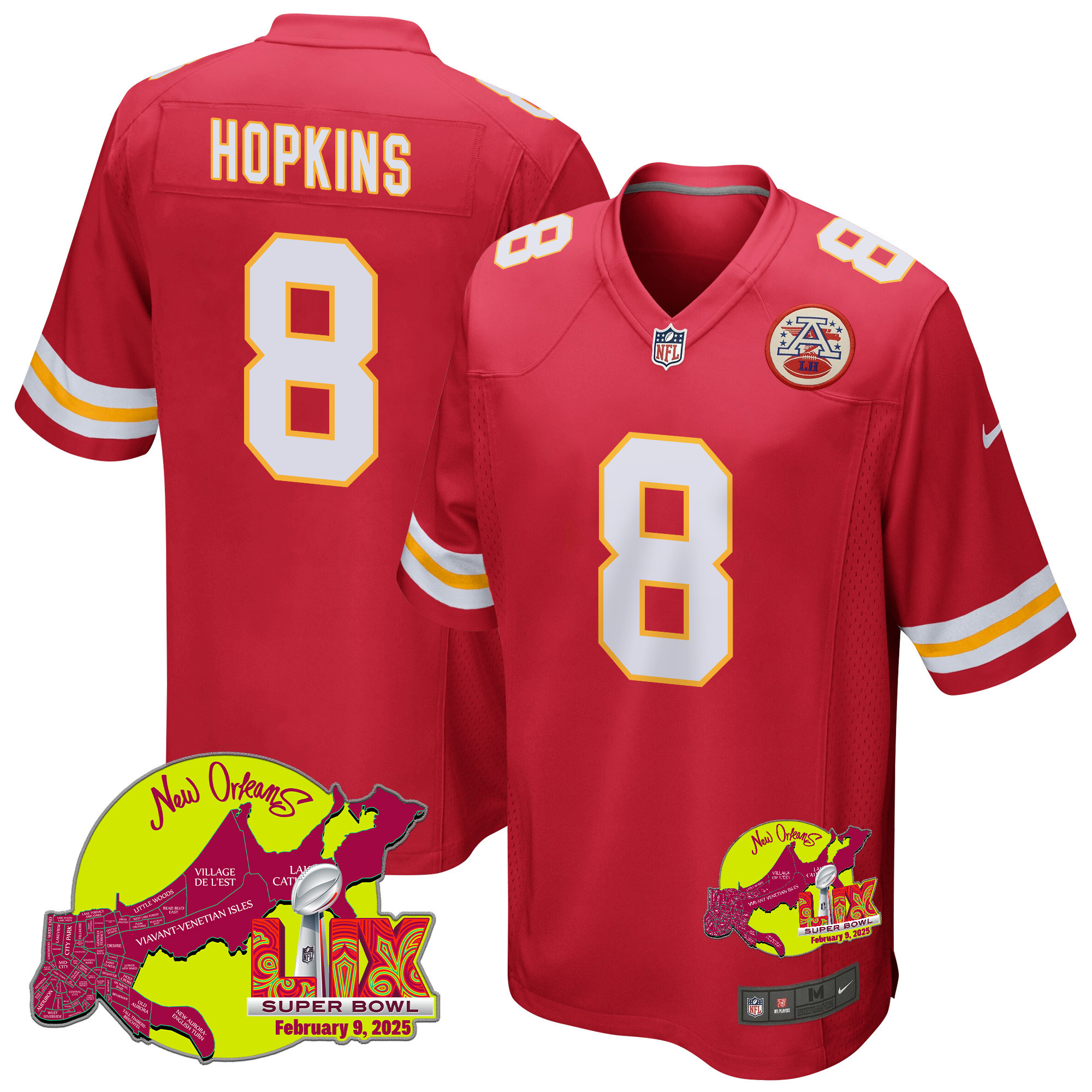 DeAndre Hopkins 8 Kansas City Chiefs Super Bowl LIX New Orleans Patch Game Men Jersey - Red