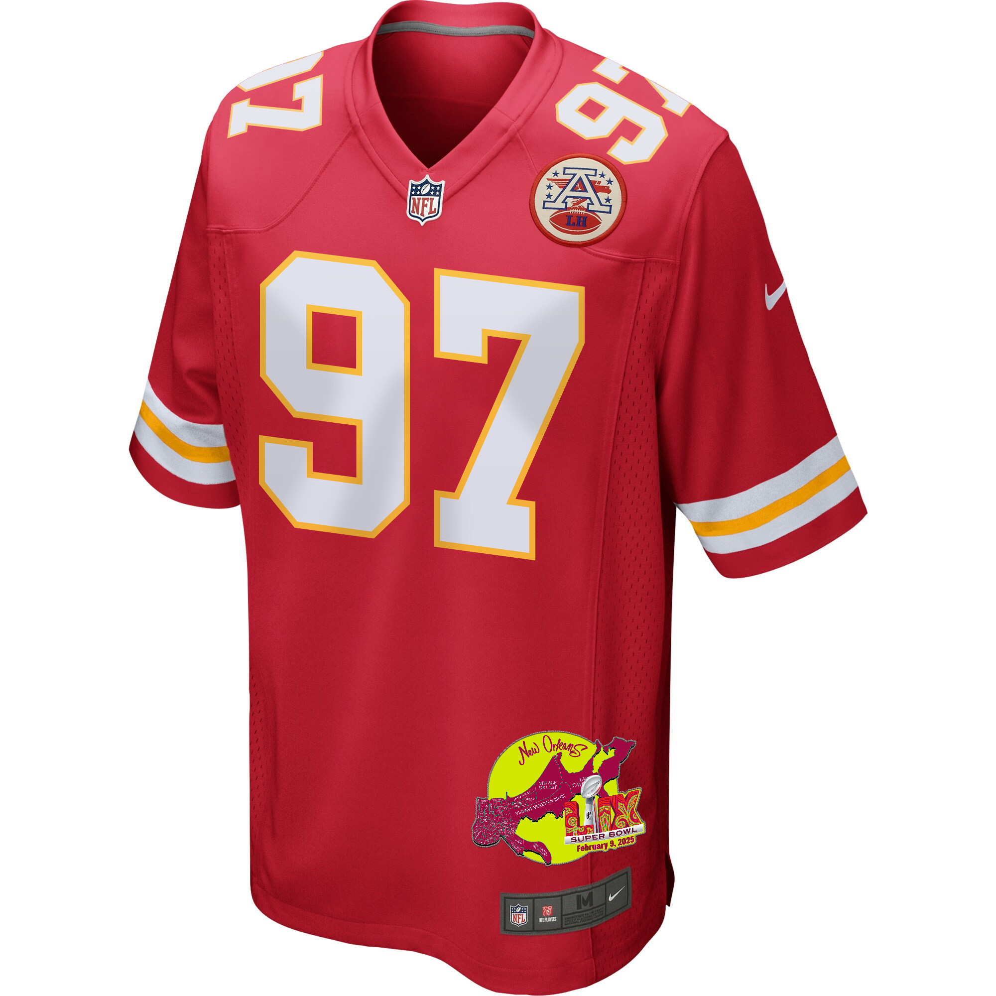 Felix Anudike-Uzomah 97 Kansas City Chiefs Super Bowl LIX New Orleans Patch Game Men Jersey - Red