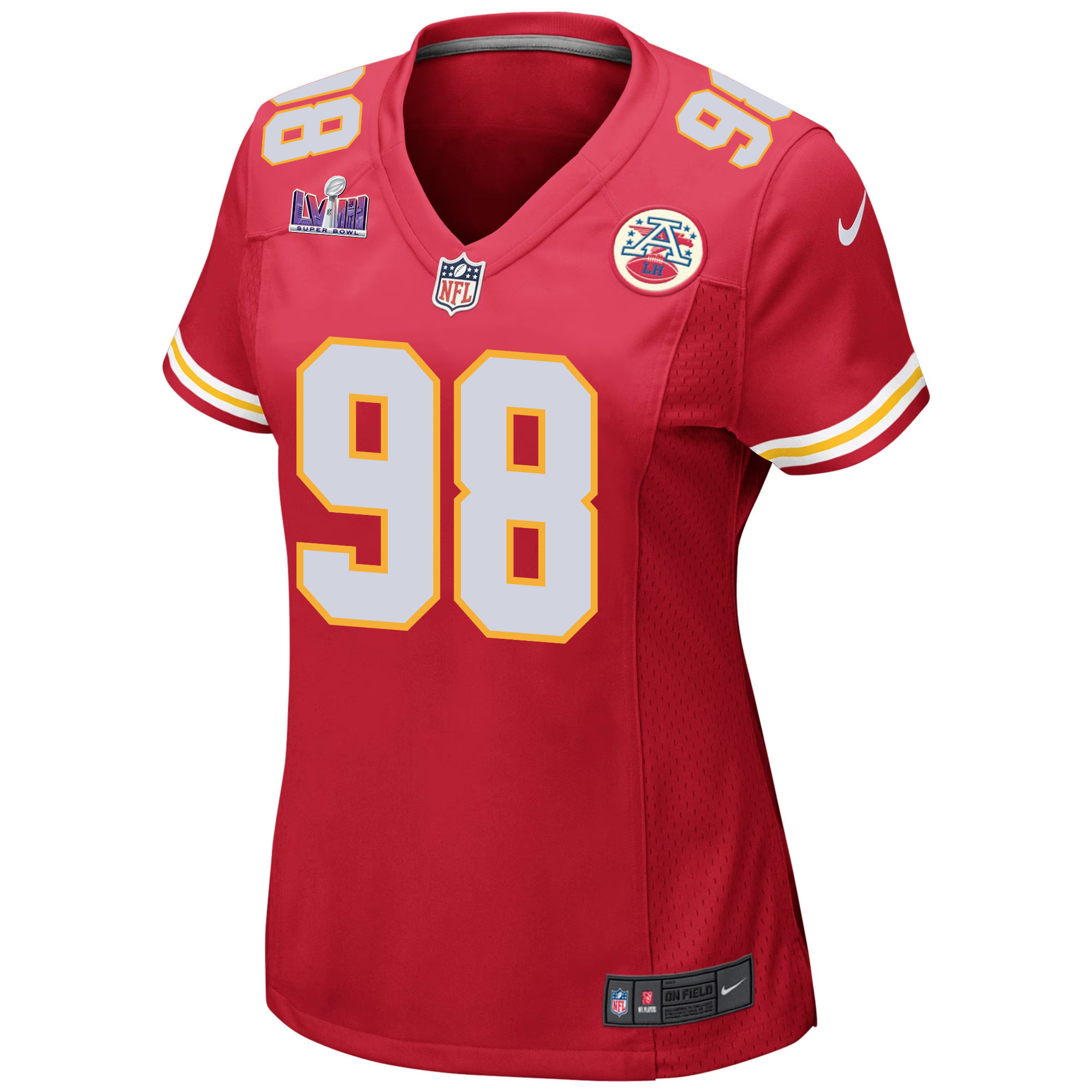 Tershawn Wharton 98 Kansas City Chiefs Super Bowl LVIII Patch Game Women Jersey - Red