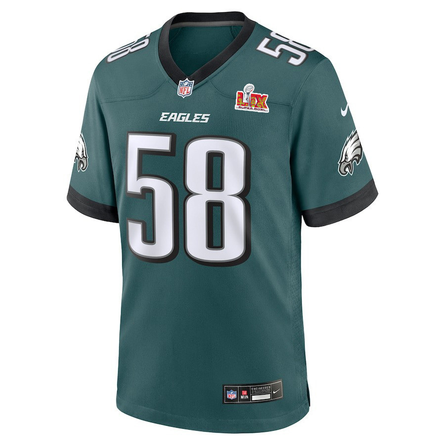 Jalyx Hunt #58 Philadelphia Eagles Super Bowl LIX Jersey - Men's - Midnight Green