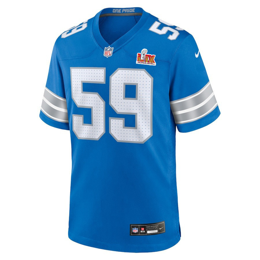 Giovanni Manu #59 Detroit Lions Super Bowl LIX Jersey - Men's - Blue
