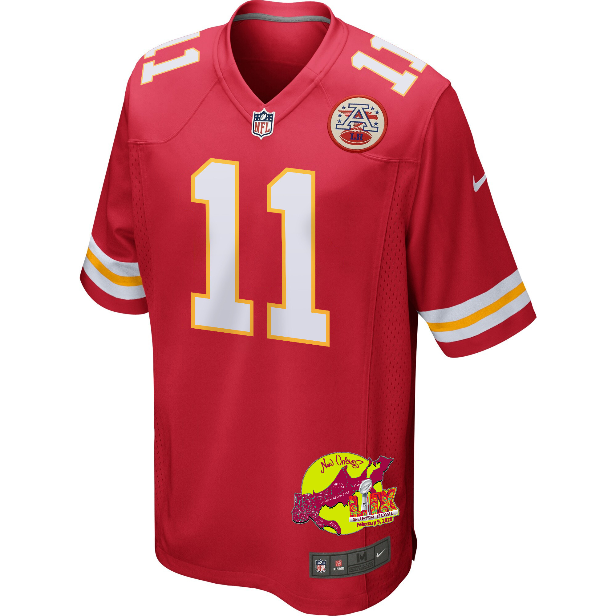 Carson Wentz 11 Kansas City Chiefs Super Bowl LIX New Orleans Patch Game Men Jersey - Red