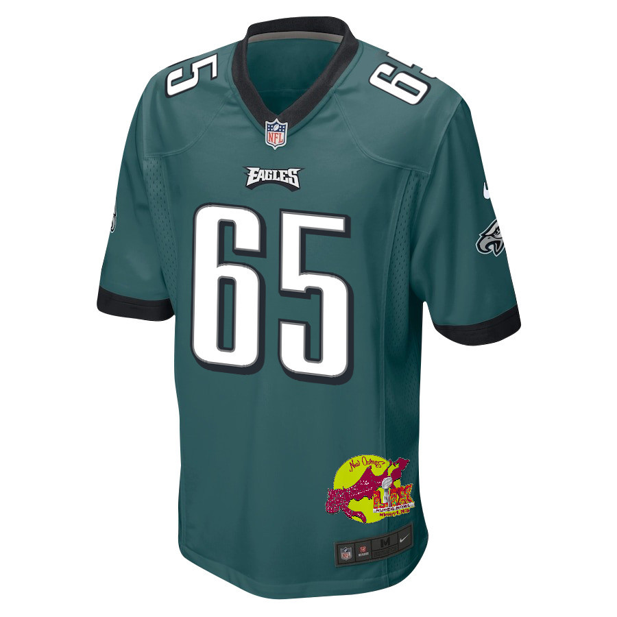 Lane Johnson 65 Philadelphia Eagles Super Bowl LIX New Orleans Patch Game Men Jersey - Midnight Green