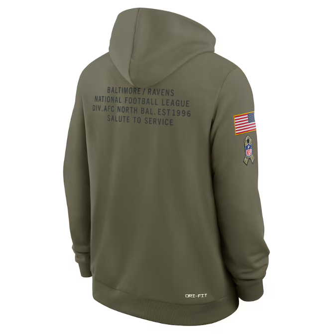 Baltimore Ravens 2025 Salute to Service Sideline Standard Issue Dri-FIT Hoodie - Olive