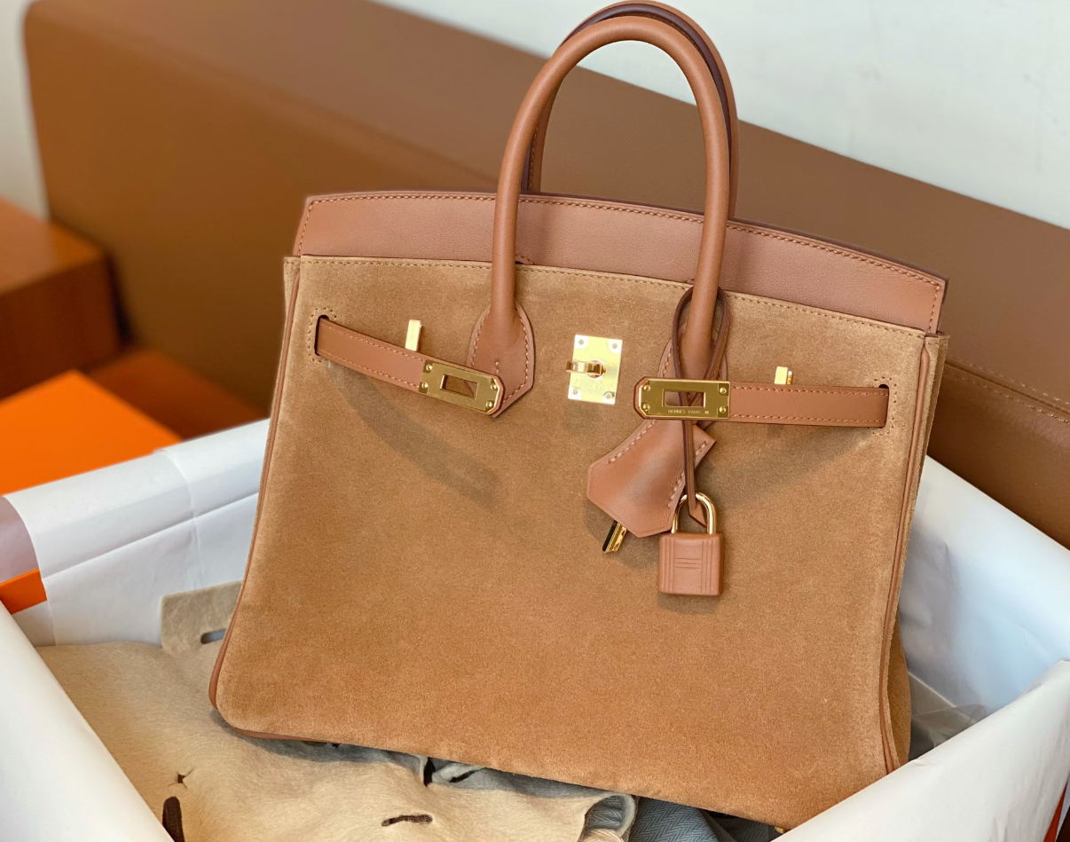 Birkin 25-35  brown suede leather custom - MOVEMENTARTISAN