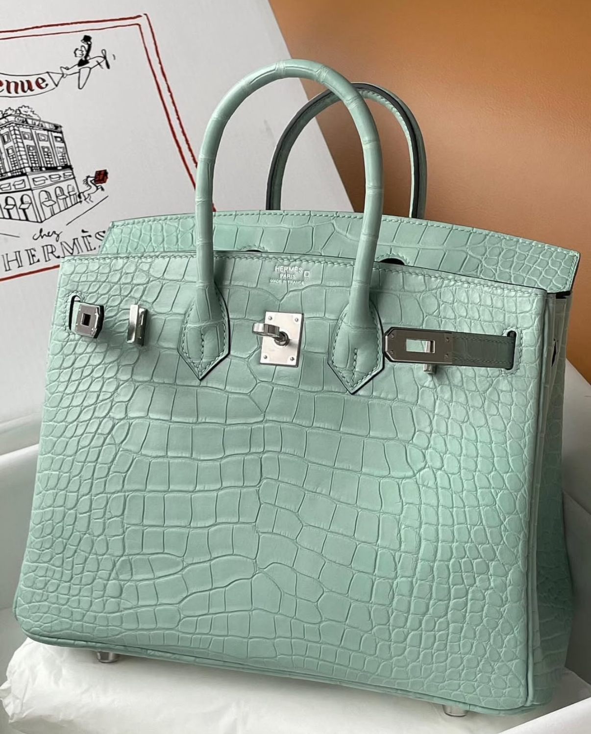Birkin 25-30 mint green matte crocodile leather - MOVEMENTARTISAN