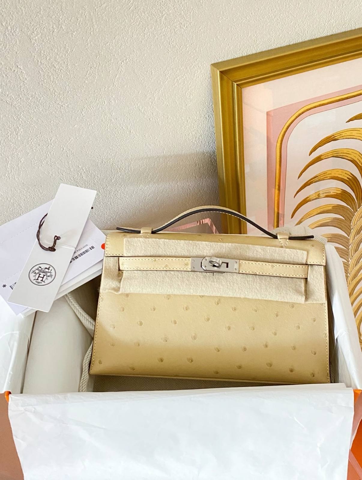 mini Kelly 19cm trench coat gray ostrich leather Customized - MOVEMENTARTISAN