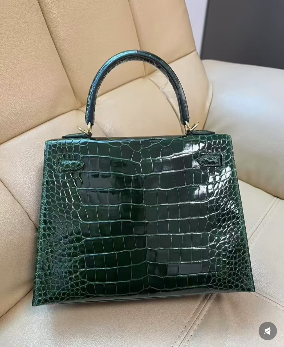 Kelly 25-28 gold buckle American crocodile shiny emerald green custom - MOVEMENTARTISAN
