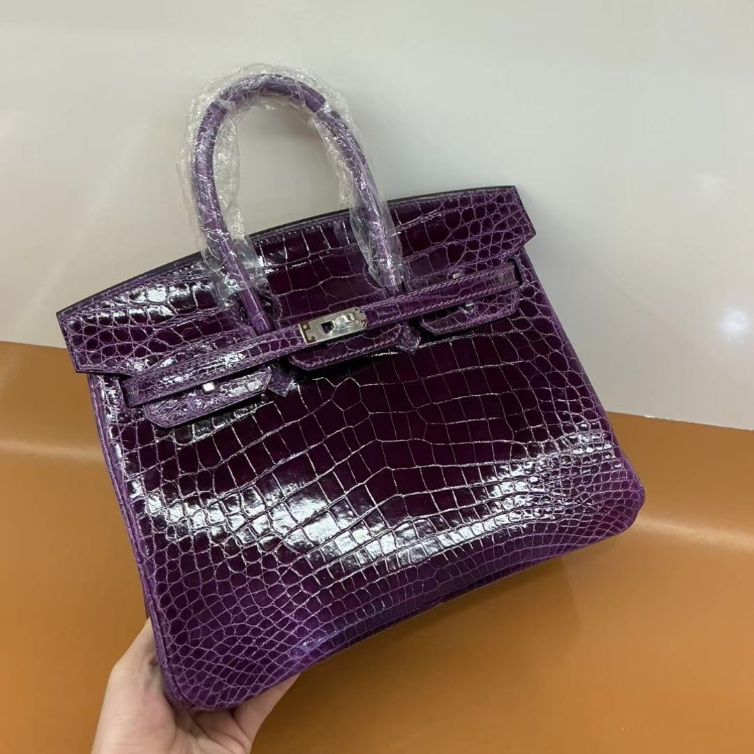 Birkin 25-35 Purple Silver Buckle crocodile leather Custom - MOVEMENTARTISAN