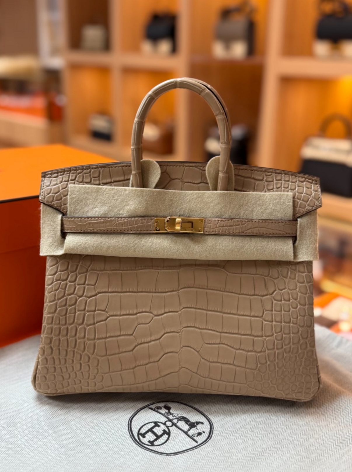 Birkin 25-30 tea-colored gold buckle, matte crocodile leather lining - MOVEMENTARTISAN