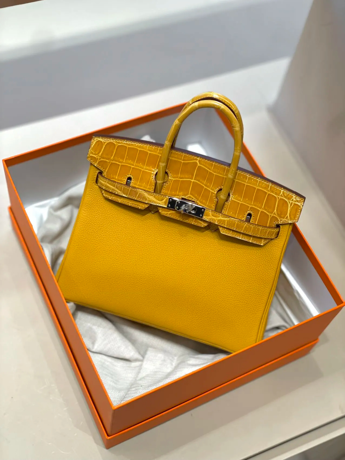 Birkin 25-30 Touch with amber silver buckle, Nile crocodile leather TOGO leather - MOVEMENTARTISAN