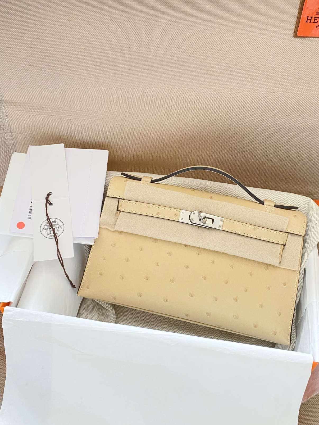 mini Kelly 19cm trench coat gray ostrich leather Customized - MOVEMENTARTISAN