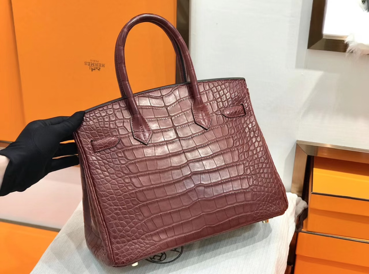 Birkin 25-30 Bordeaux Red Matte Alligator Leather Customization - MOVEMENTARTISAN