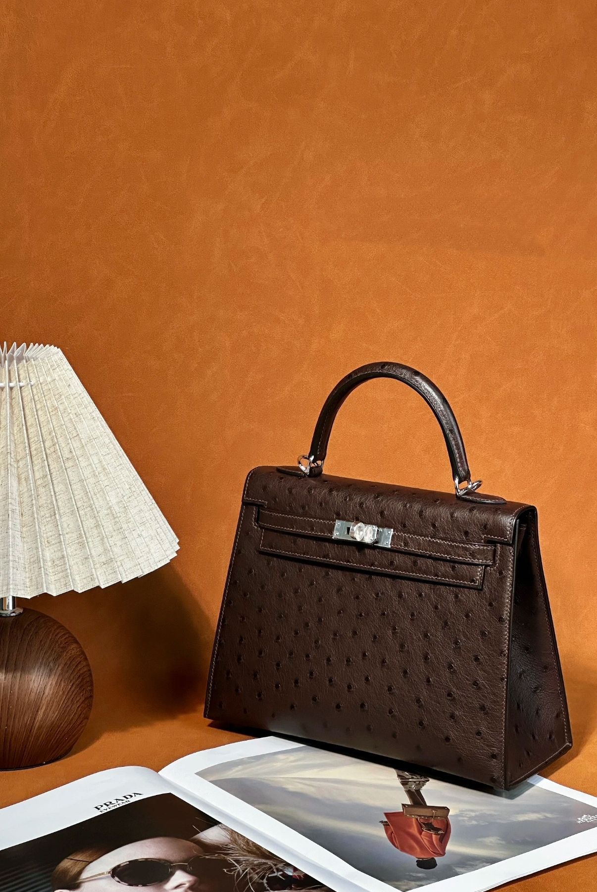 Kelly 28 Ostrich Leather Brown Silver Buckle Custom - MOVEMENTARTISAN