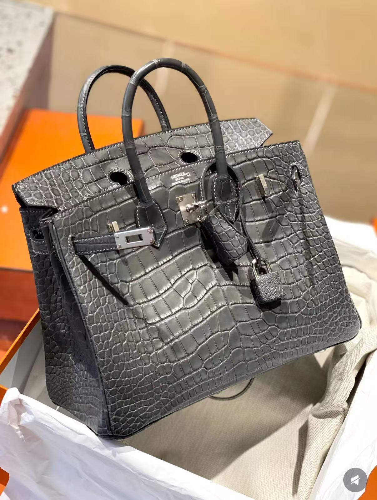 Birkin 25-30 Black Matte Crocodile Leather Custom - MOVEMENTARTISAN