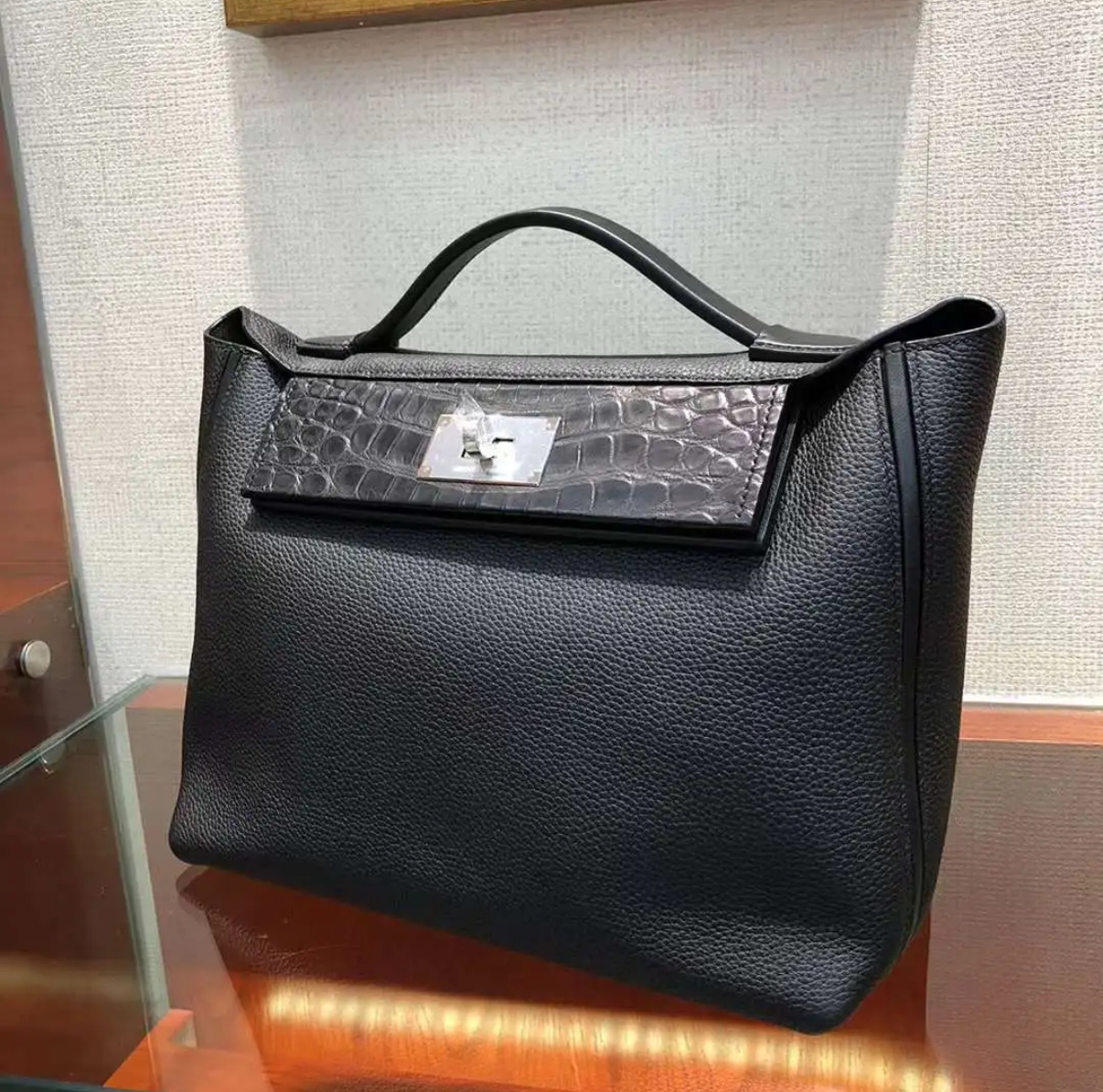 Crocodile leather patchwork cowhide 2424 Black - MOVEMENTARTISAN