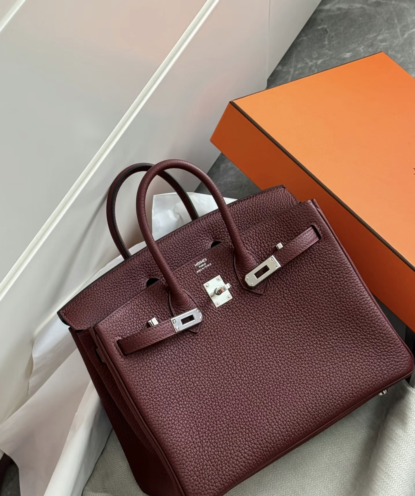 Birkin 25-35 Bordeaux Red TOGO Custom - MOVEMENTARTISAN