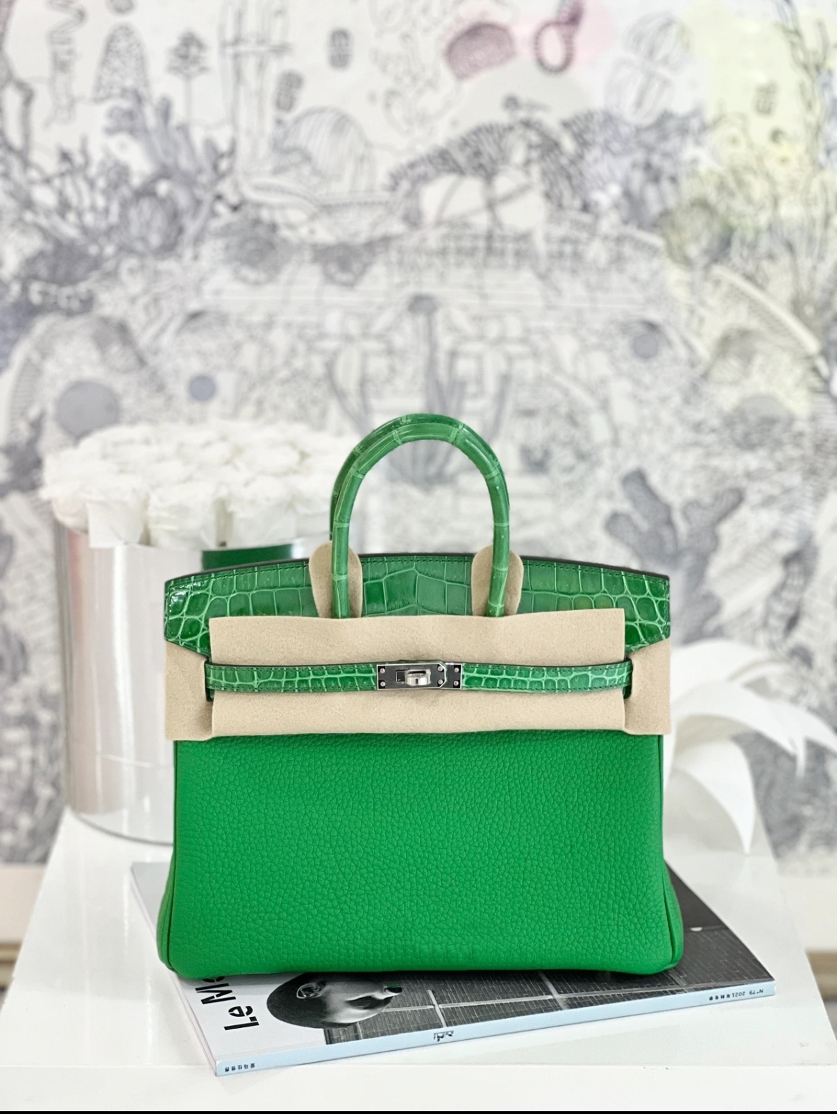 Birkin Bamboo Green TOGO Patchwork Crocodile Leather Custom - MOVEMENTARTISAN