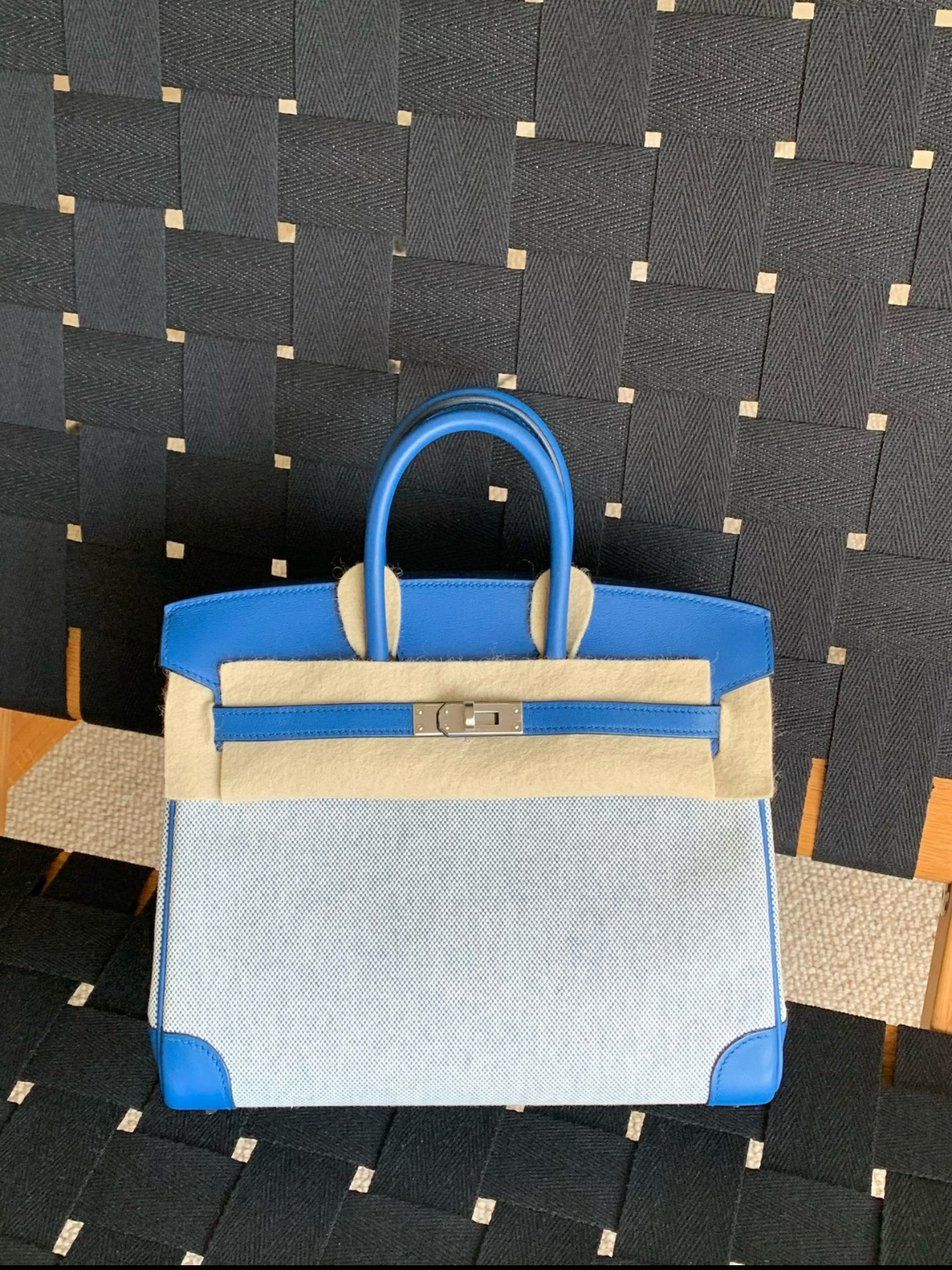 Birkin 25-30 French blue canvas and leather with silver buckle custom - MOVEMENTARTISAN