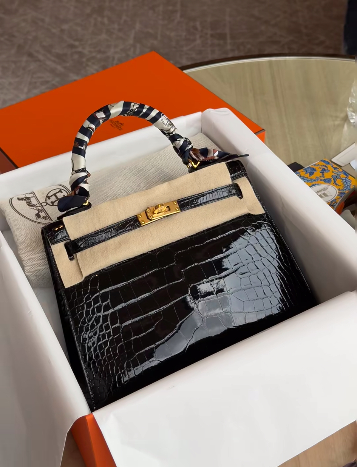 Kelly 28-32 Black Gold Buckle Crocodile Leather Custom - MOVEMENTARTISAN