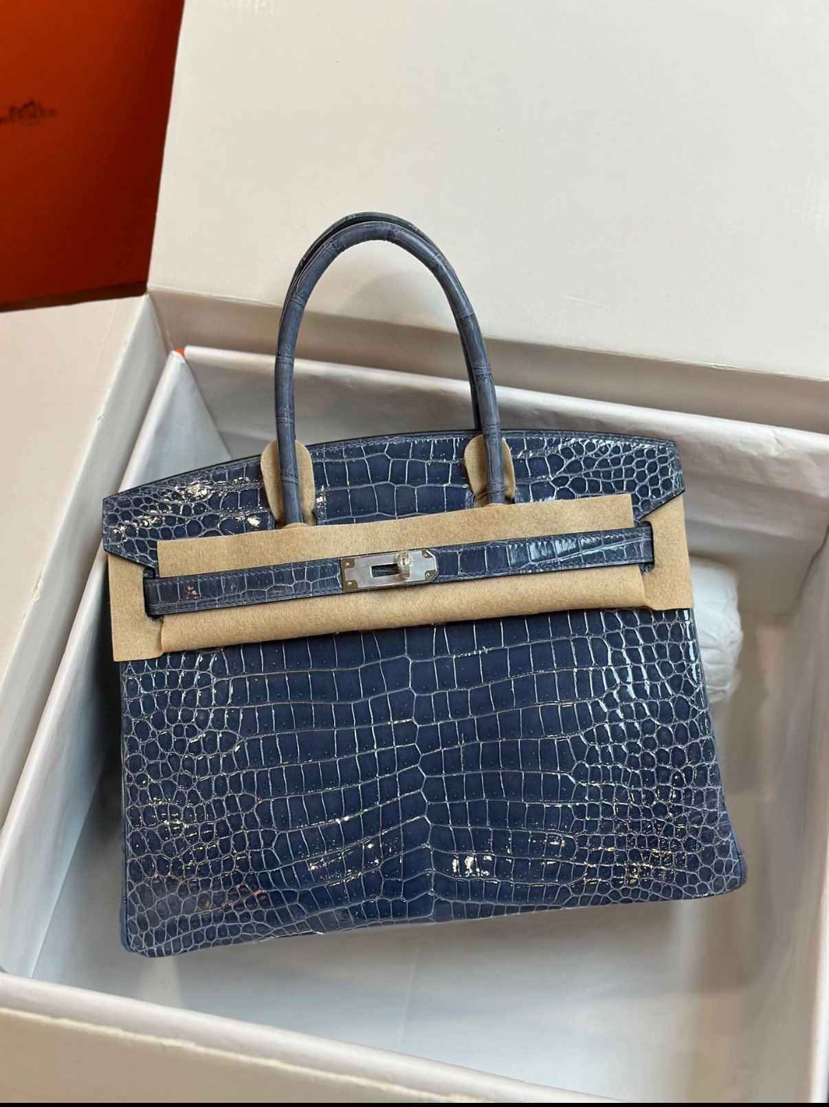 Birkin 25-30 Storm Blue Silver Buckle Custom crocodile  Leather - MOVEMENTARTISAN