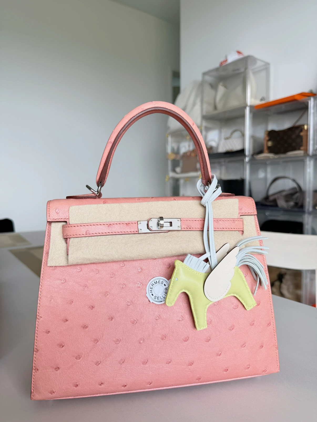 Kelly 25-28 Ceramic Pink Ostrich Leather Custom Silver buckle - MOVEMENTARTISAN