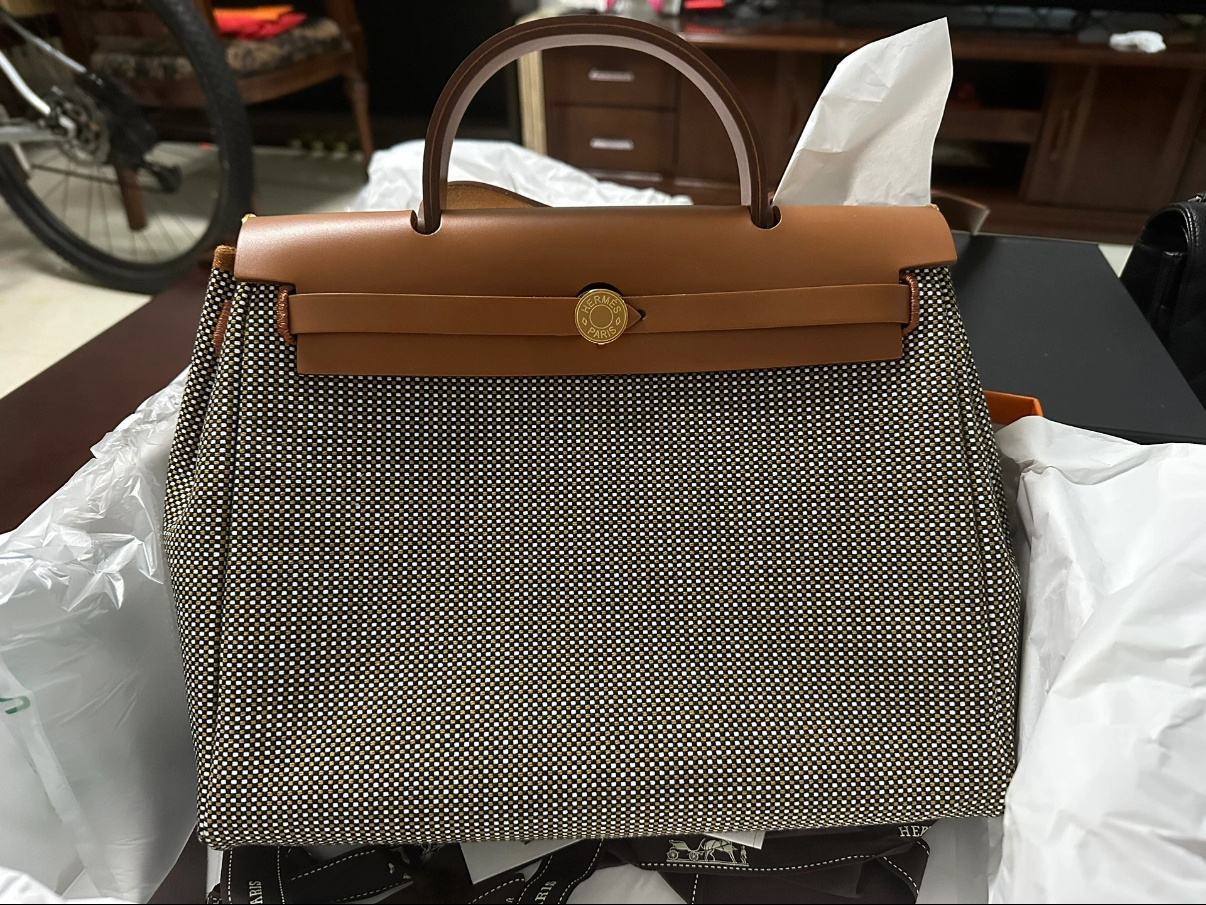 Hermès Herbag 31cm gray plaid - MOVEMENTARTISAN