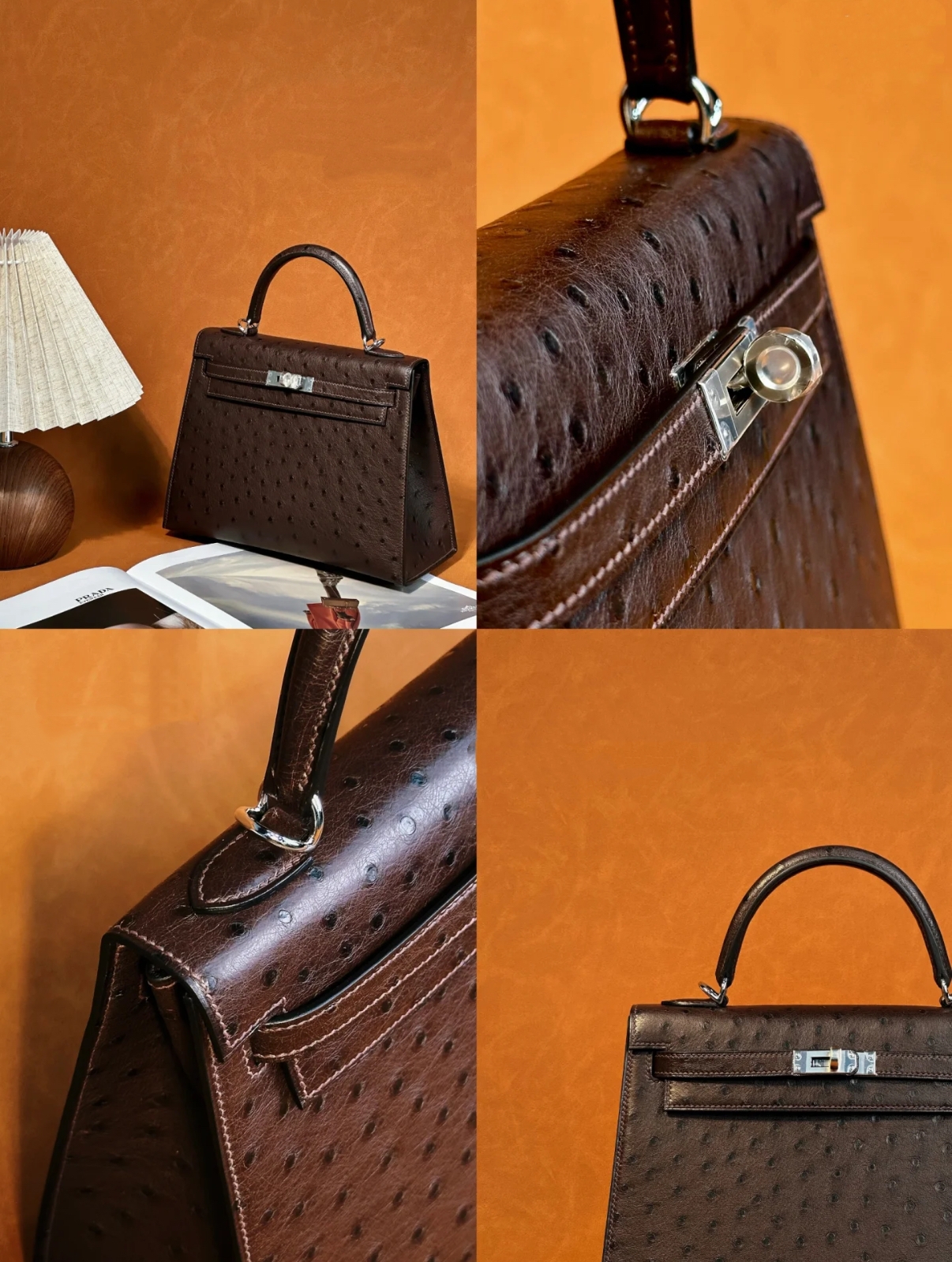 Kelly 28 Ostrich Leather Brown Silver Buckle Custom - MOVEMENTARTISAN