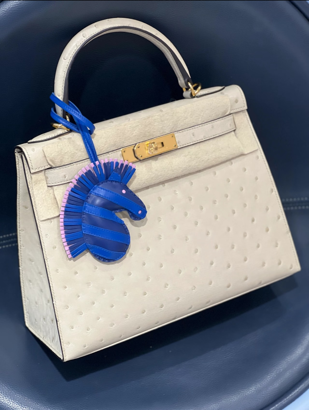 Kelly 25-28 Beige Ostrich Leather Gold Buckle Custom - MOVEMENTARTISAN