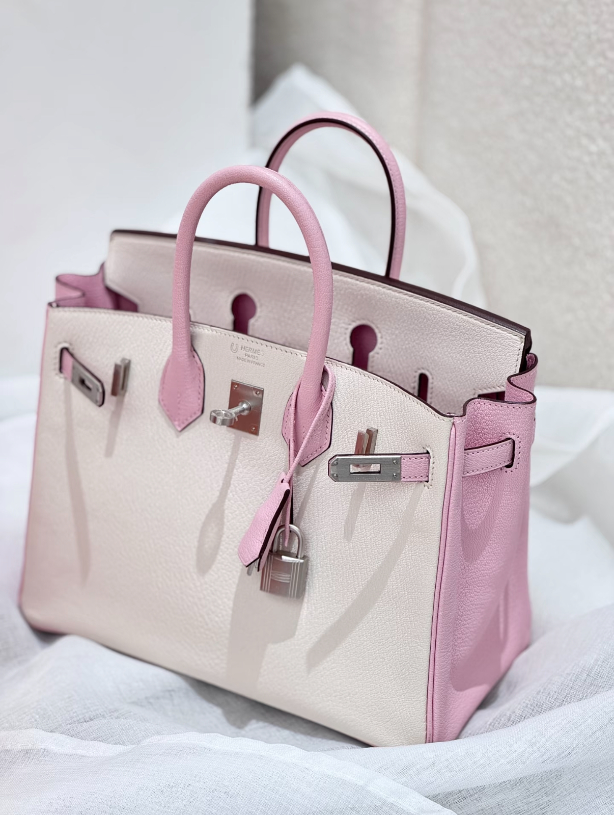 Birkin 25-30 Sakura Pink and Milkshake White Silver Buckle Goatskin - MOVEMENTARTISAN
