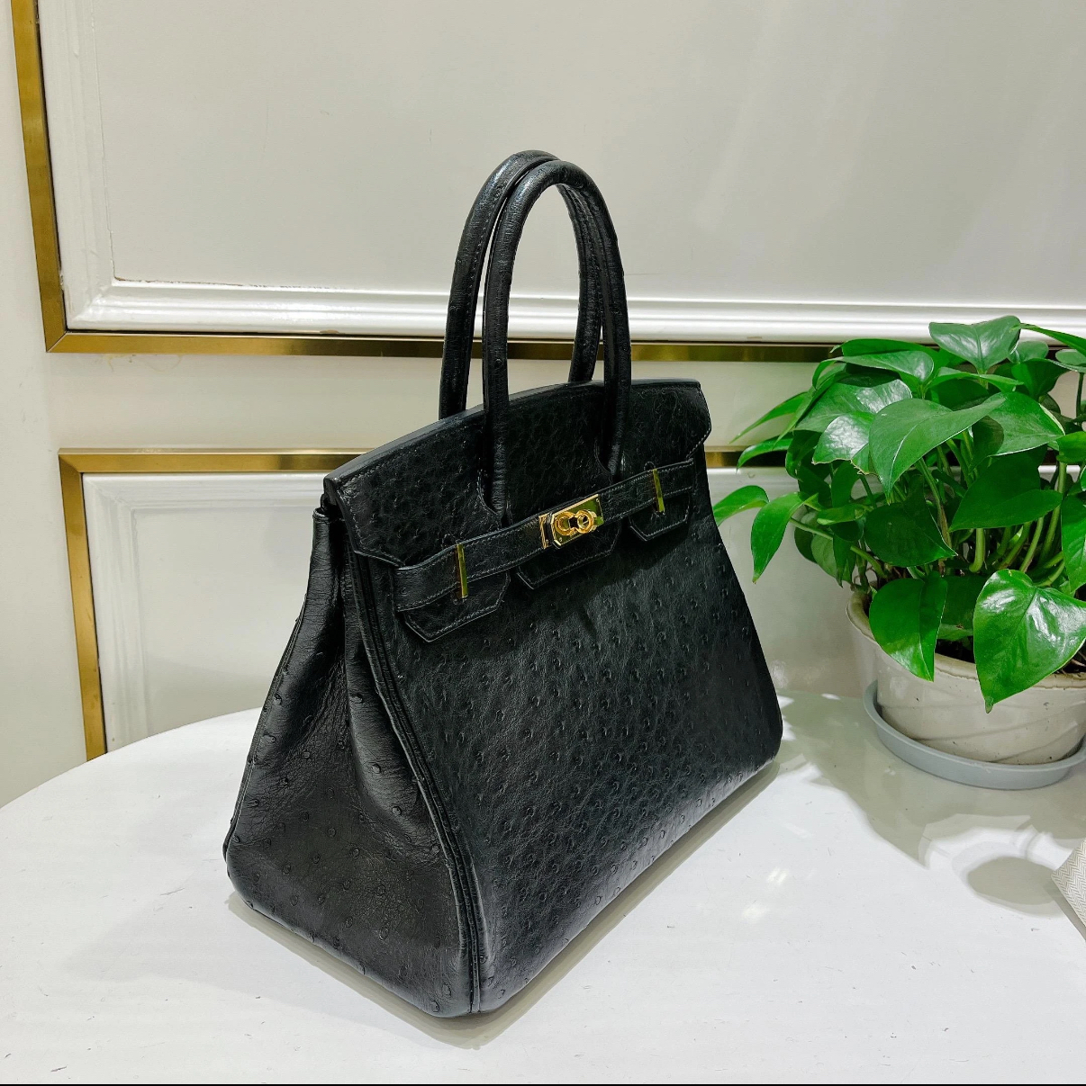 Birkin 25-35 Black Ostrich Leather with Gold Buckle - MOVEMENTARTISAN