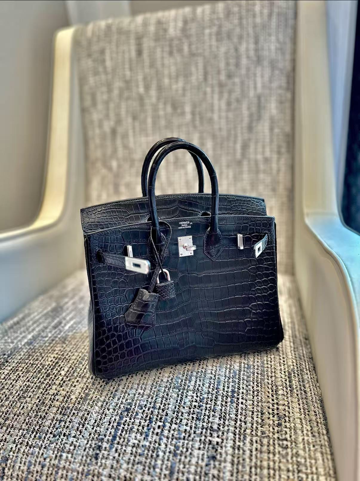 Birkin Matte crocodile leather black silver hardware custom - MOVEMENTARTISAN
