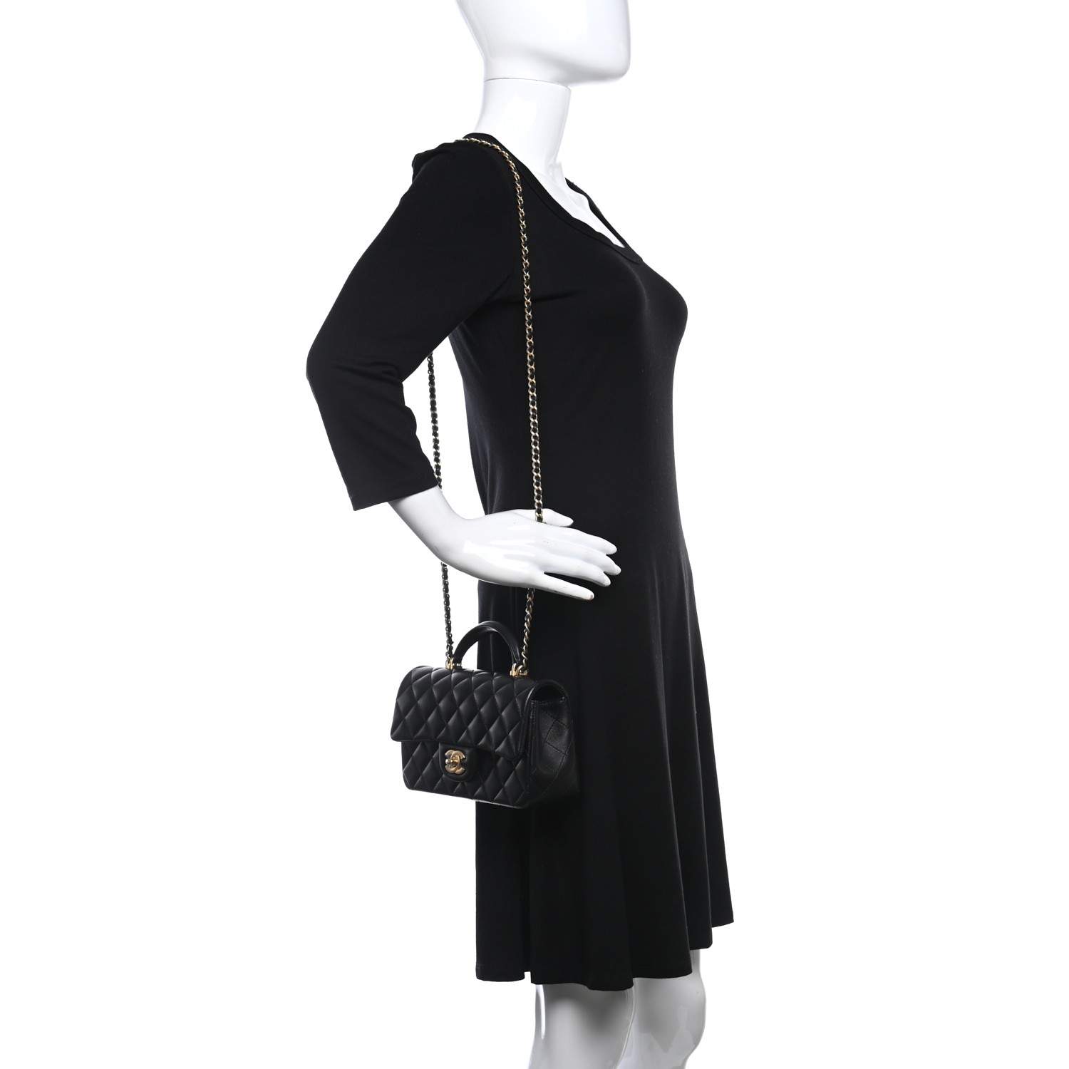 Lambskin Quilted Mini Top Handle Rectangular Flap Black - MOVEMENTARTISAN