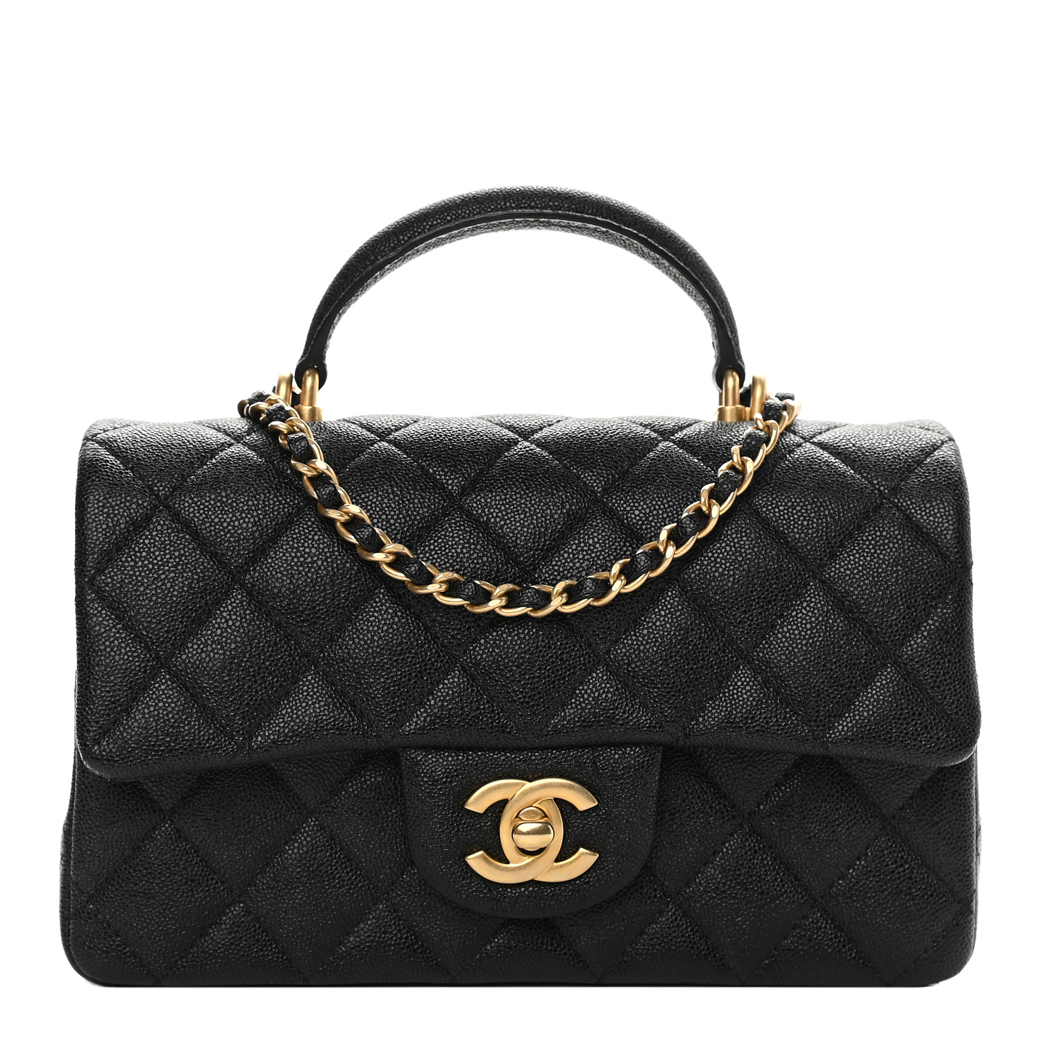 Caviar Quilted Mini Top Handle Rectangular Flap Black - MOVEMENTARTISAN