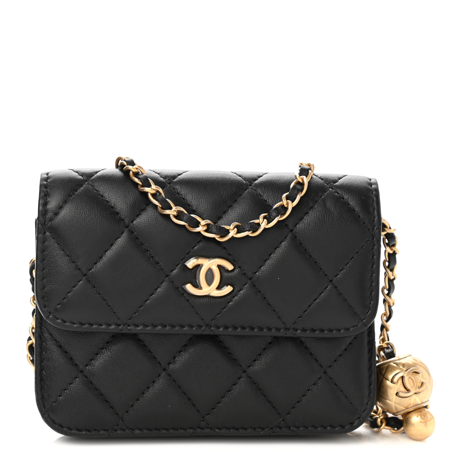 Lambskin Quilted Pearl Crush Flap With Chain Black - MOVEMENTARTISAN