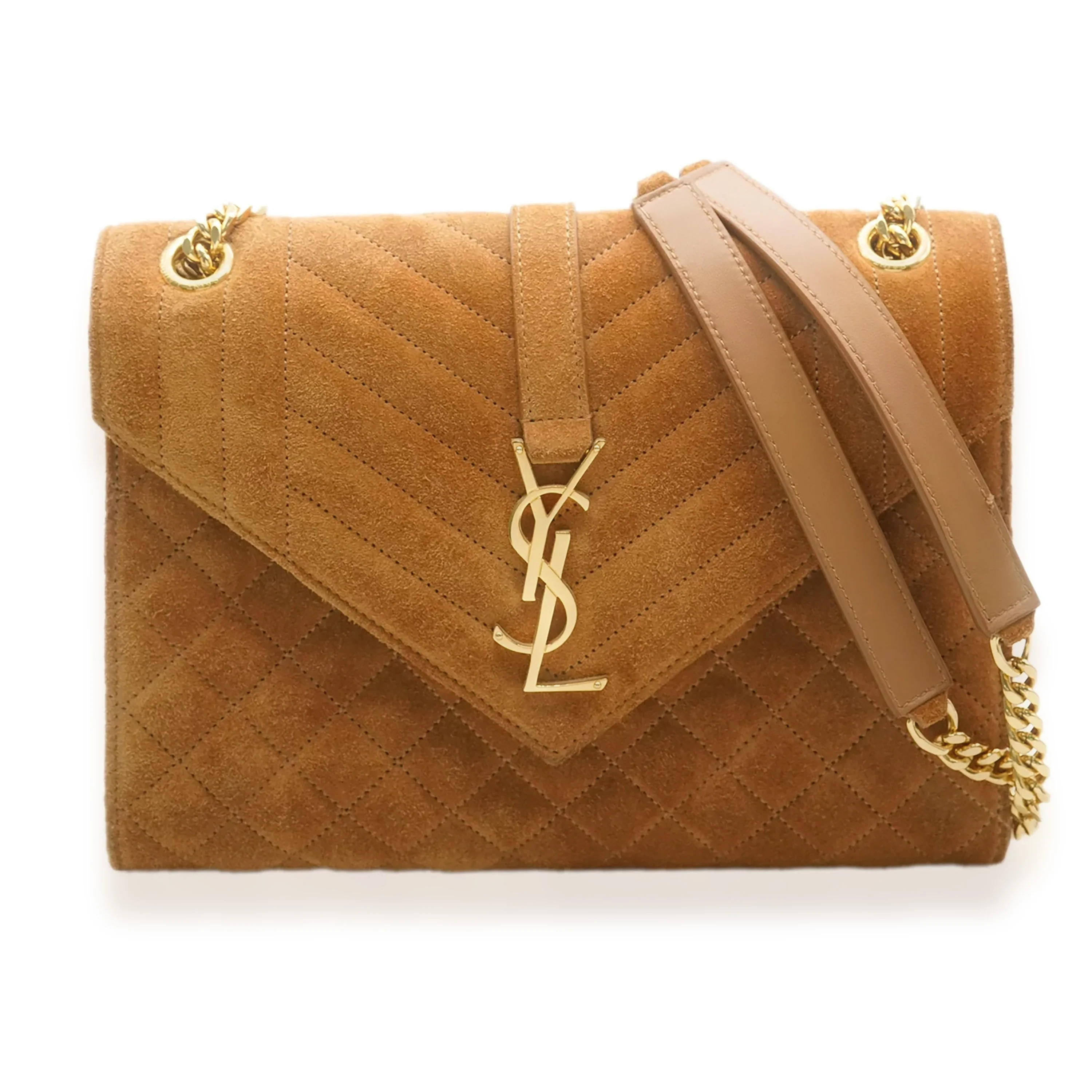 Saint Laurent Brown Suede Tri Quilt Envelope Flap Chain Bag - MOVEMENTARTISAN