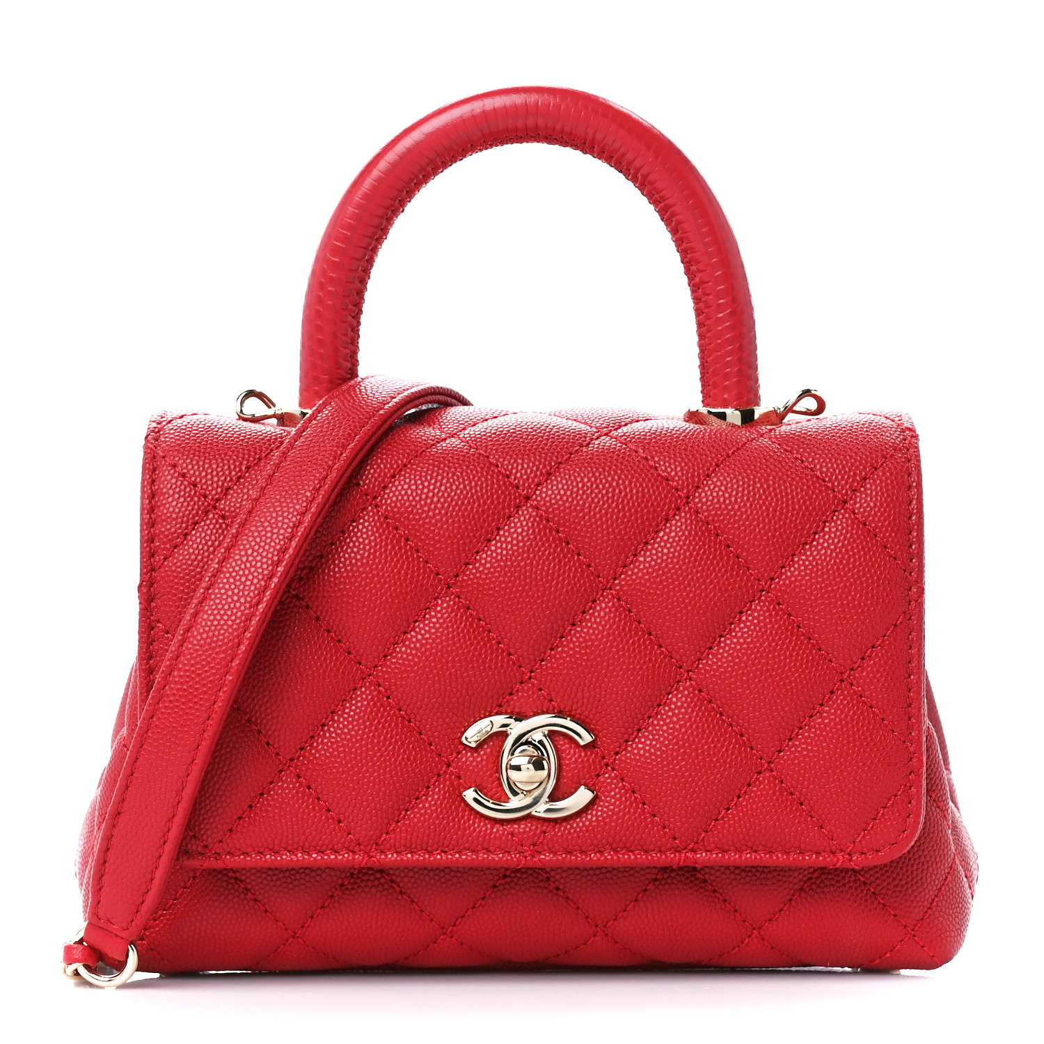Caviar Quilted Lizard Embossed Extra Mini Coco Handle Flap Red - MOVEMENTARTISAN